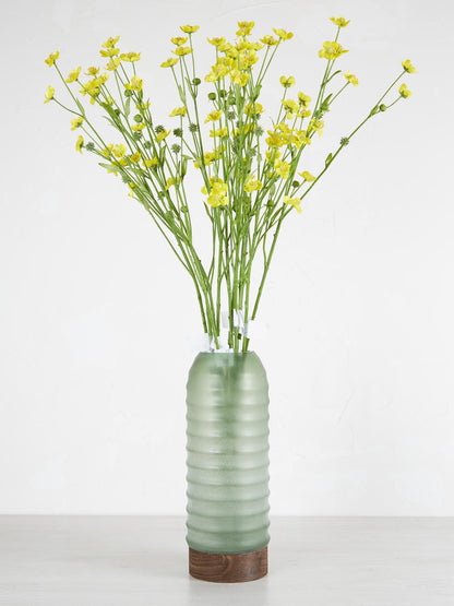 Yana Green Matte Ribbed Glass &amp; Wood Vase - Medium