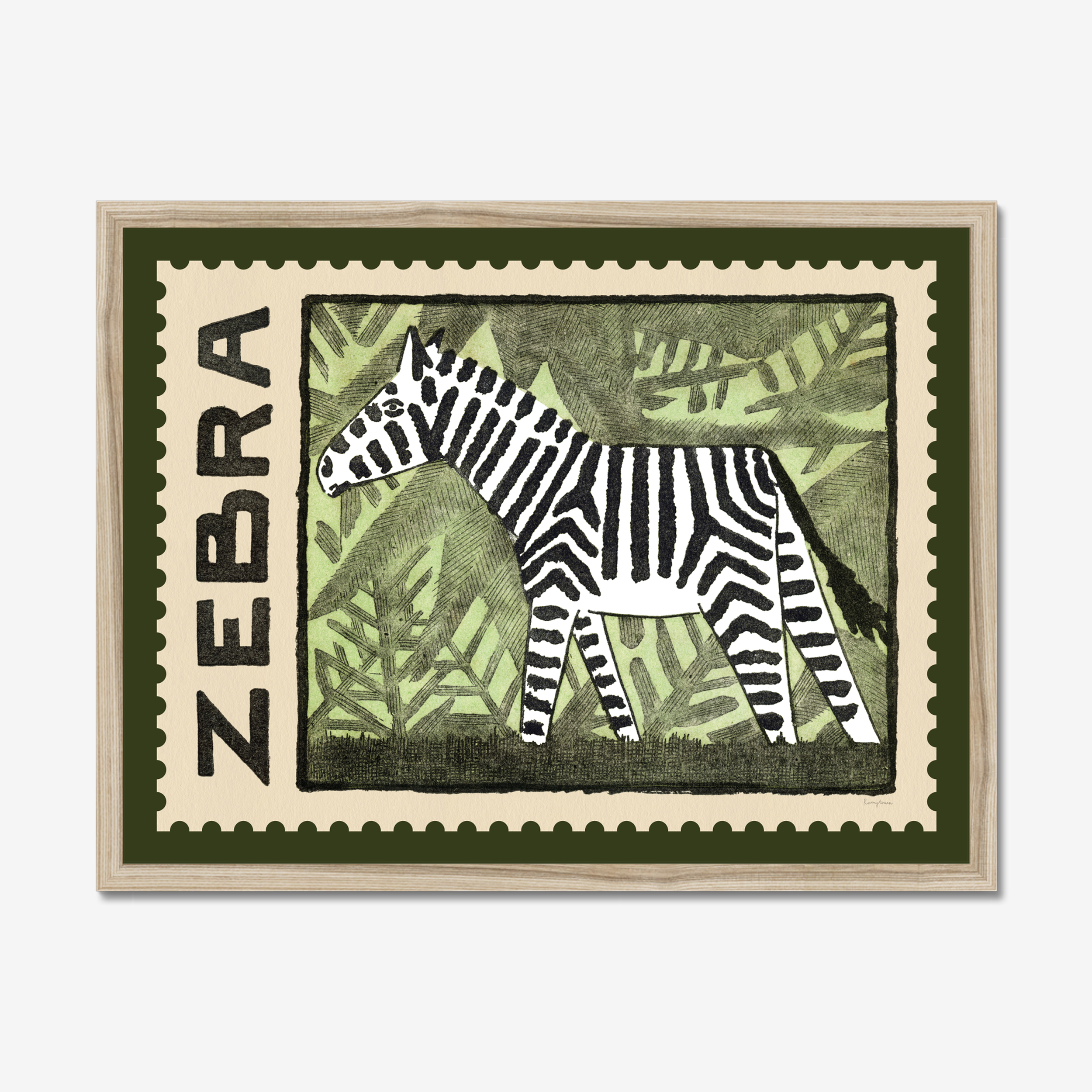 Zebra Vintage Stamp Fine Art Print