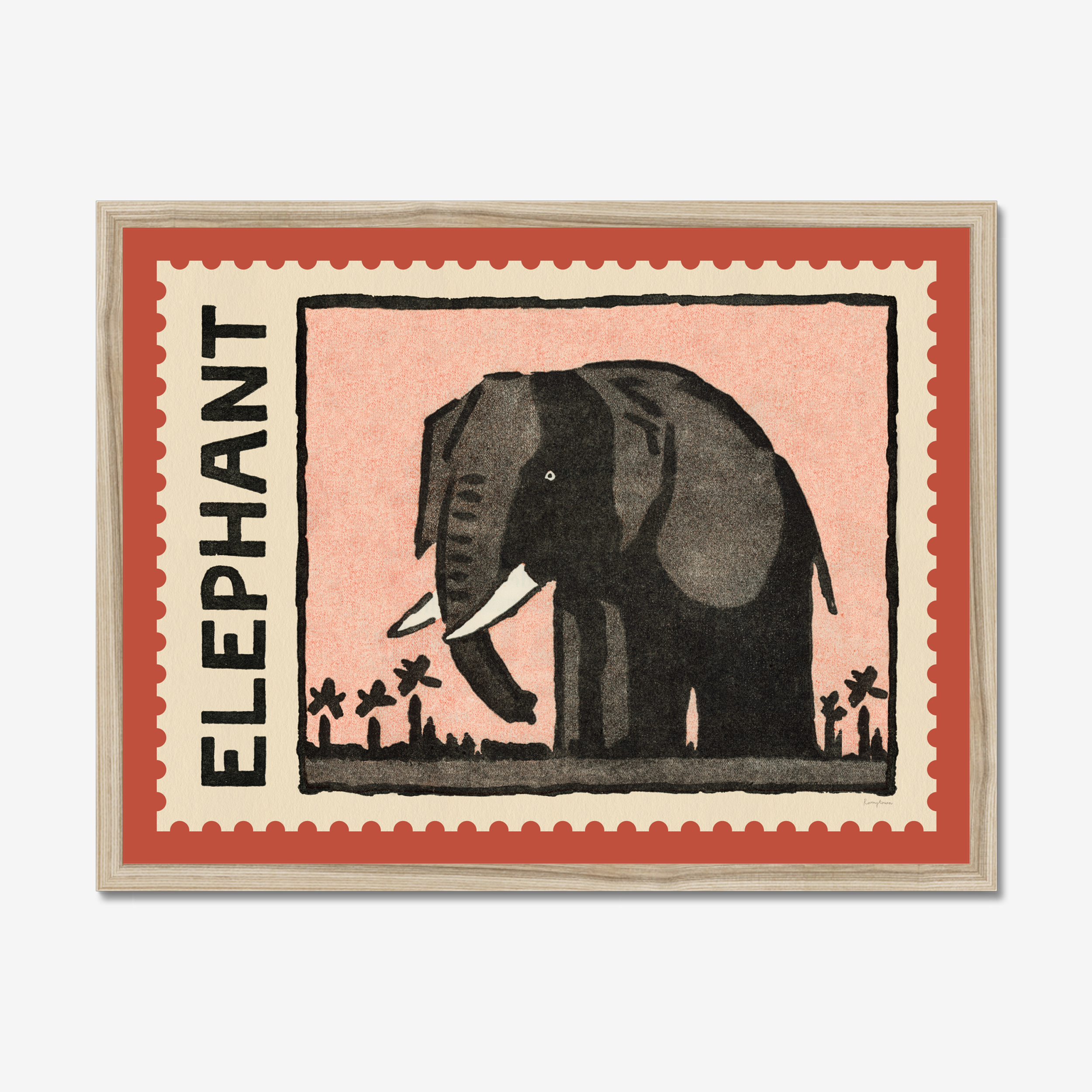 Elephant Vintage Stamp Fine Art Print