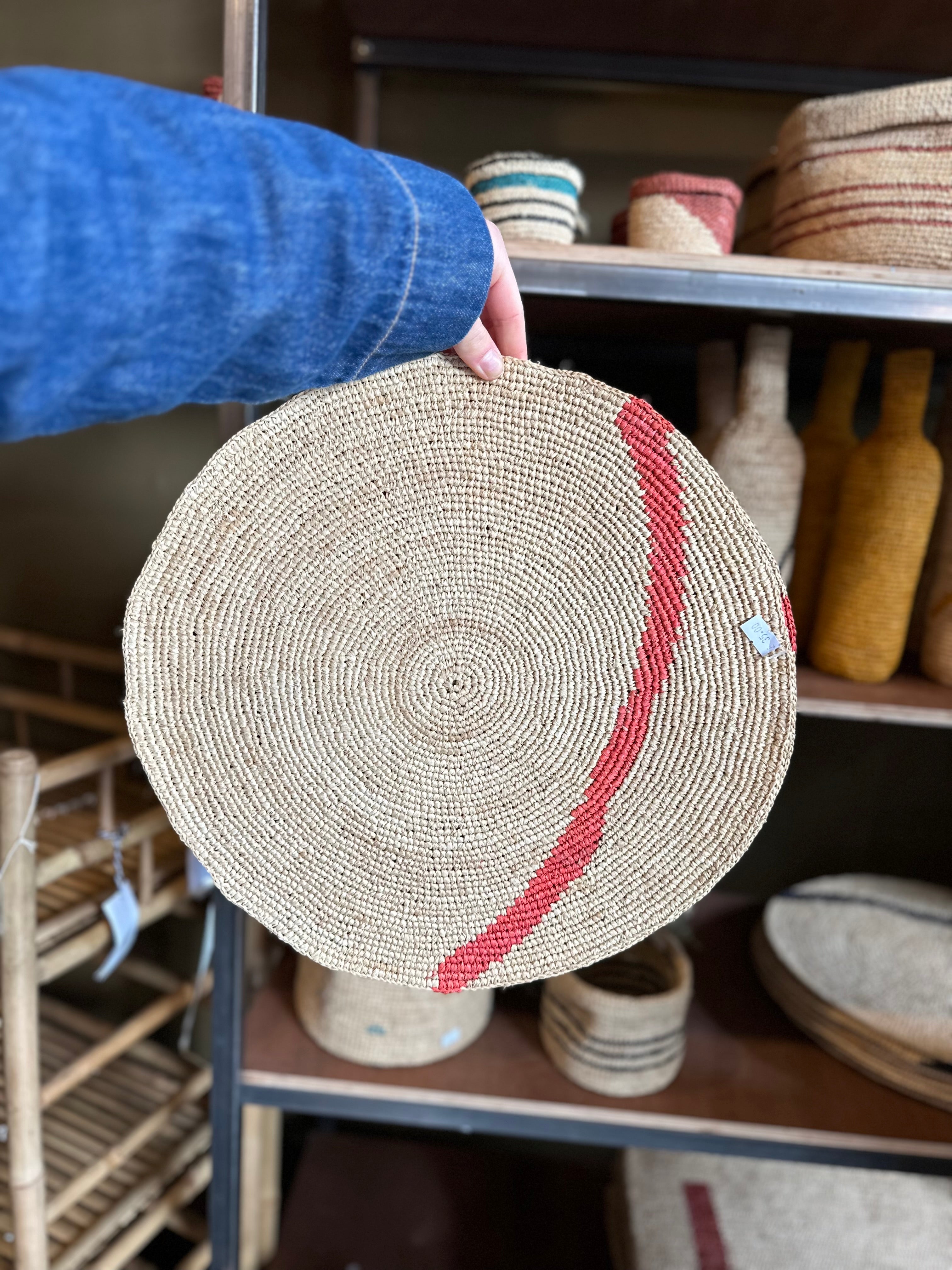 Round Handmade Placemat - Natural &amp; Coral Arch - Set Of 2