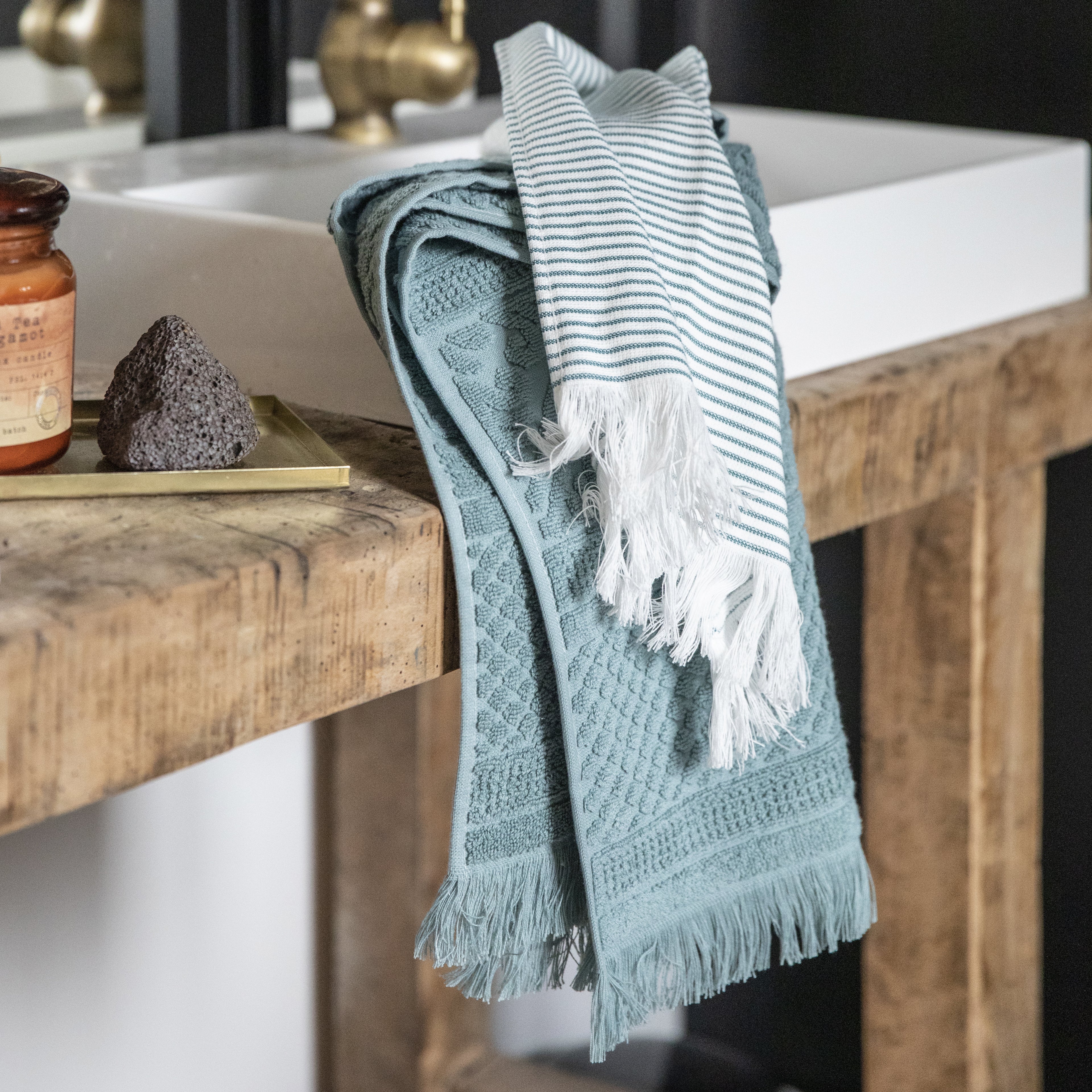 Embossed Jacquard Towel in Vert de Gris - 4 Sizes Available