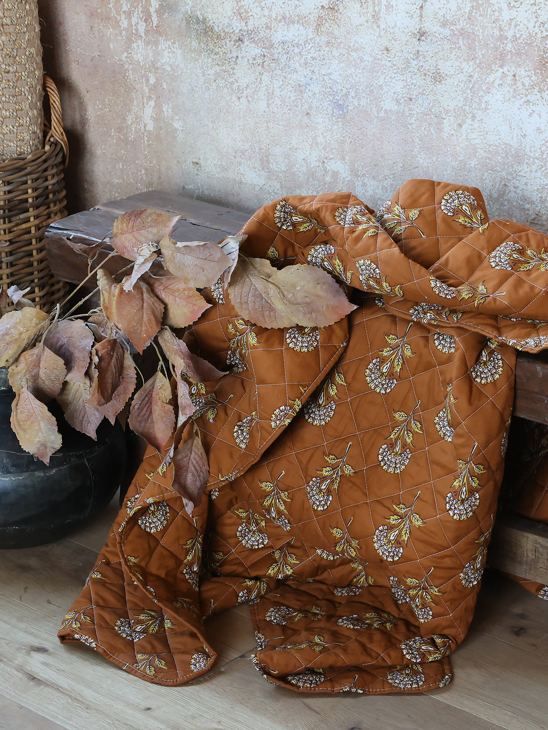 Terracotta Flower Print Quilt