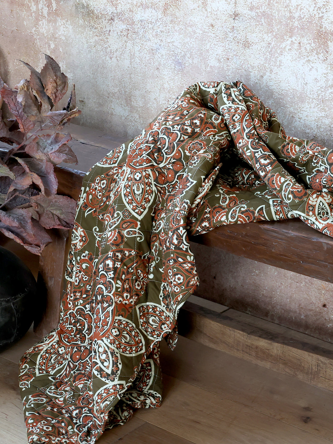 Moss And Terracotta Paisley Print Quilt