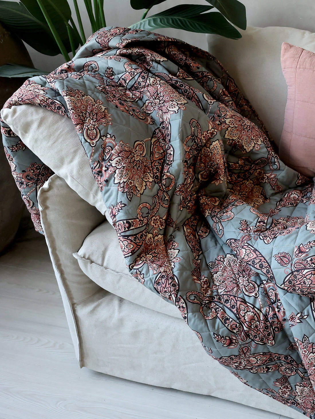 Opal And Taupe Paisley Print Quilt