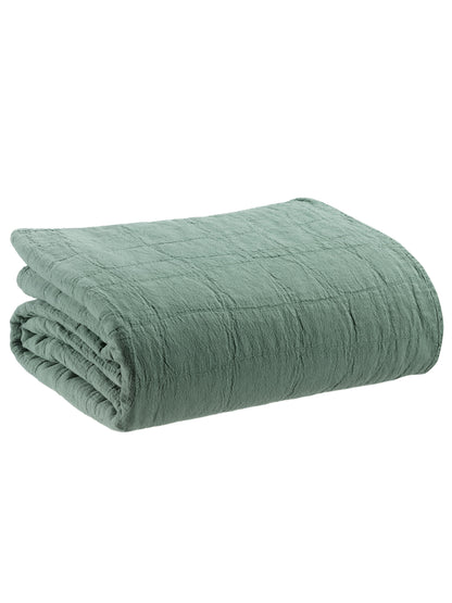 Large Titou Recycled Plaid Bed Throw  - Vert De Gris