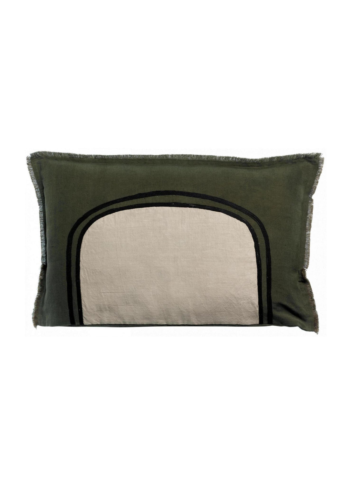 Laly Linen &amp; Cotton Embroidered Cushion in Olive - 40 x 65