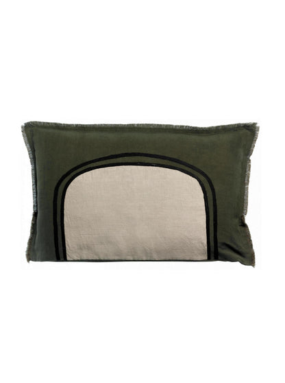 Laly Linen &amp; Cotton Embroidered Cushion in Olive - 40 x 65