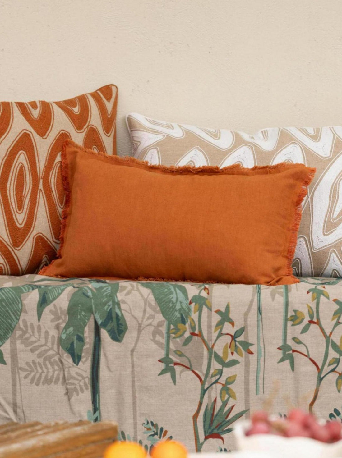 Laly Linen &amp; Cotton Plain Cushion in Copper - 30x50cm