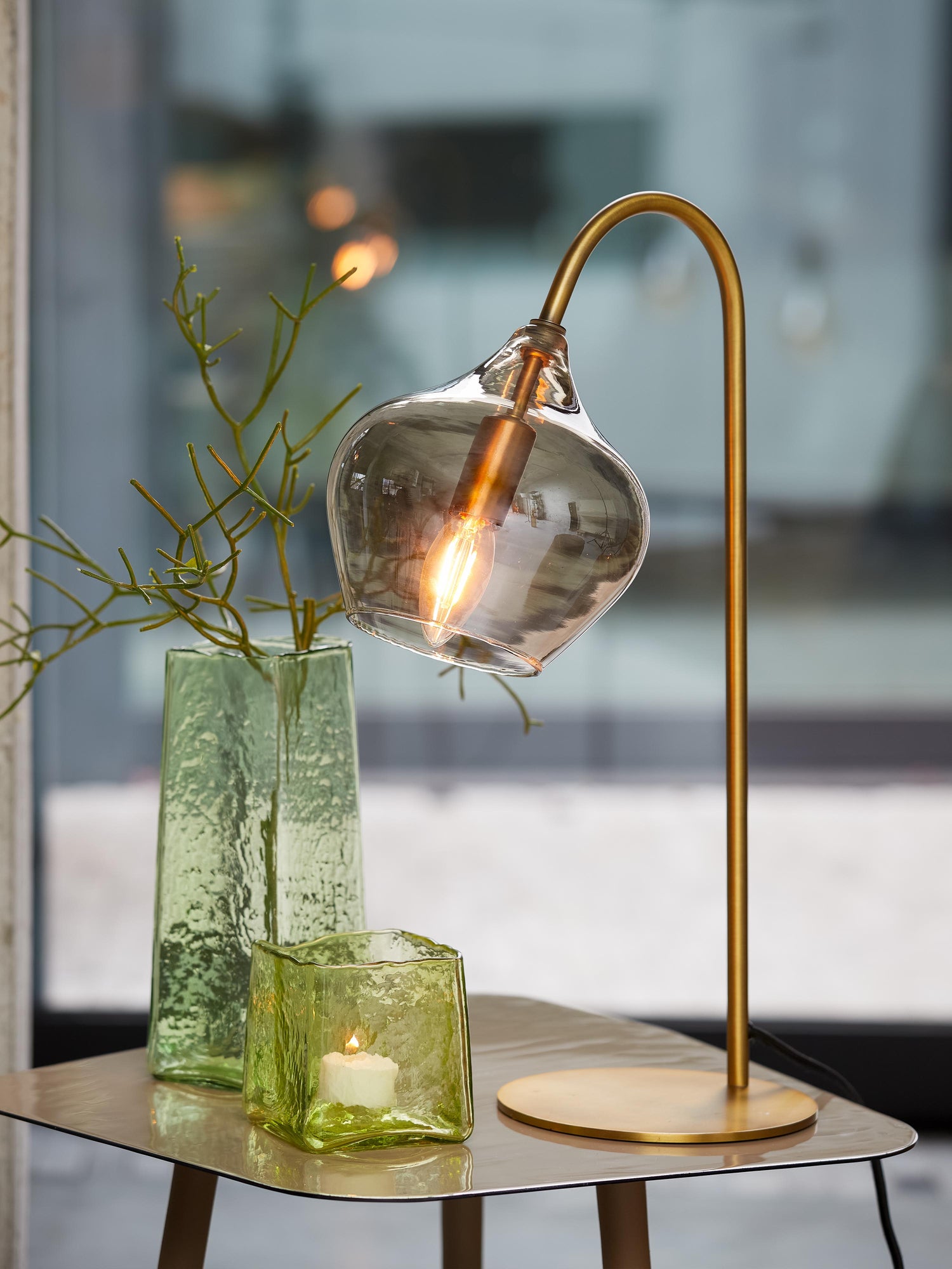 Rakel Table Lamp - Antique Bronze &amp; Smoked Glass