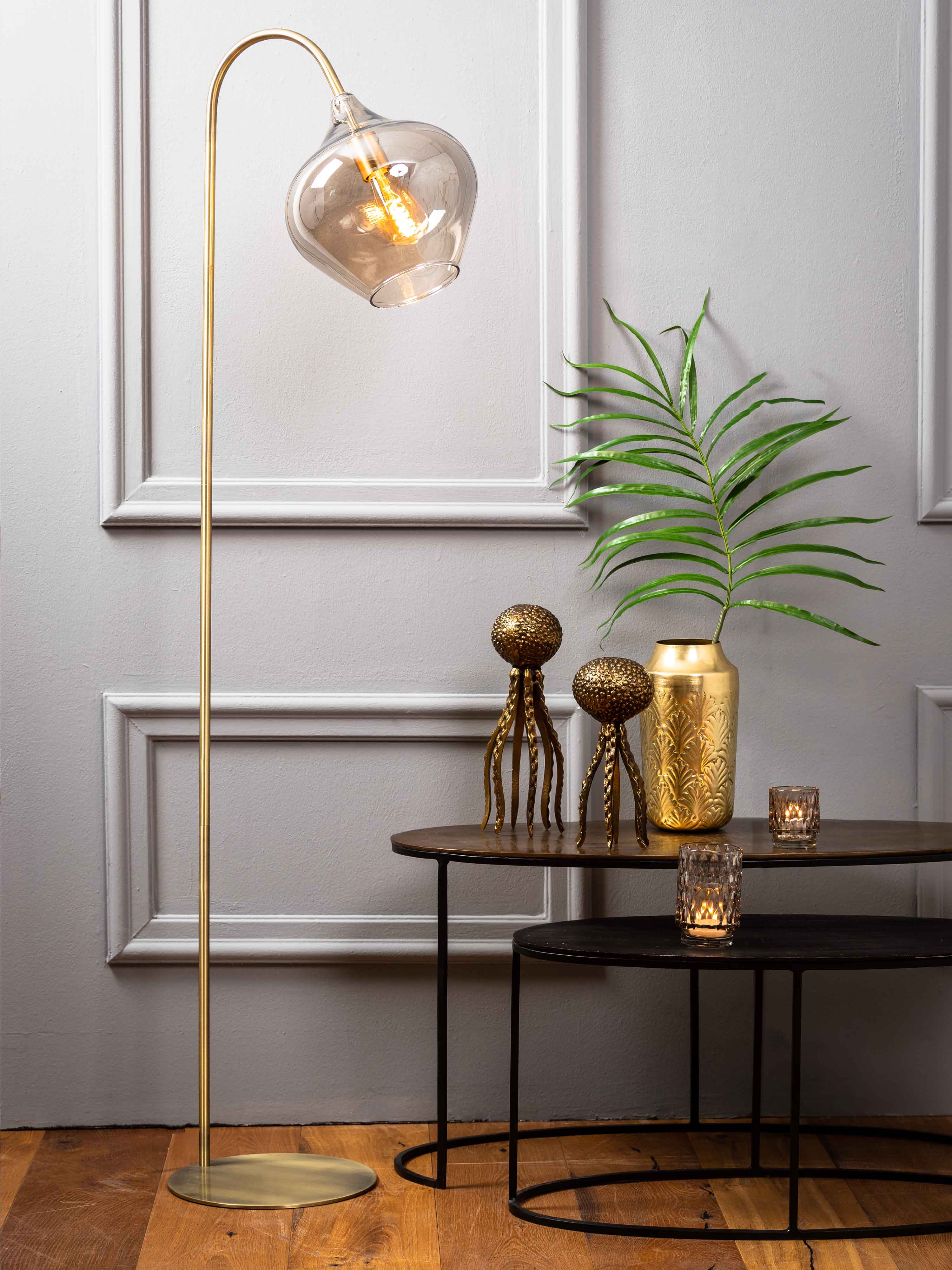 Rakel Floor Lamp - Antique Bronze &amp; Smoked Glass