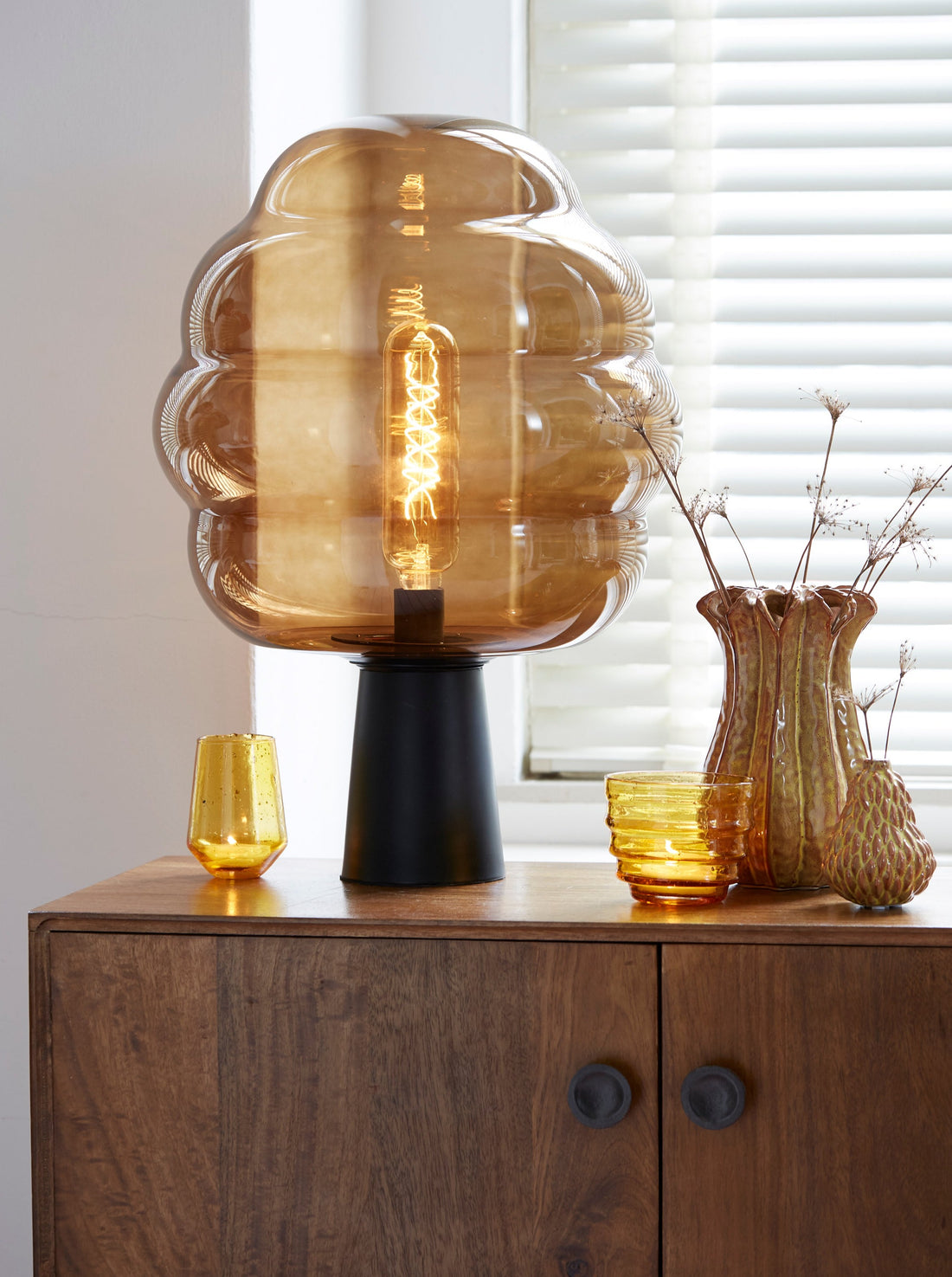 Misty Brown &amp; Black Glass Table Lamp