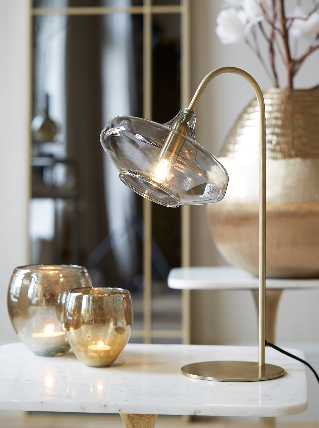 Solna Table Lamp - Antique Bronze &amp; Smoked Glass