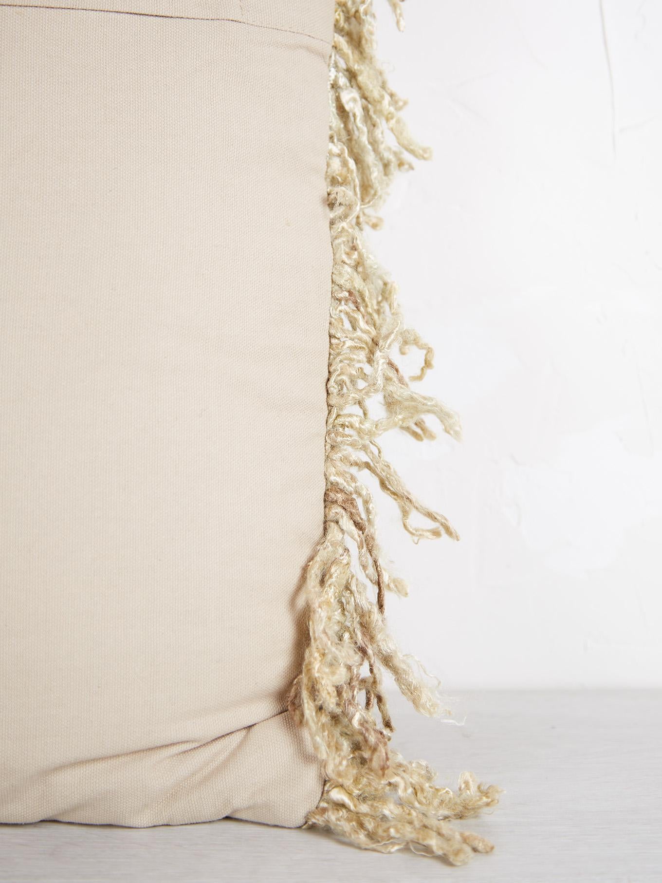 Ecru Woven Fringe Cushion