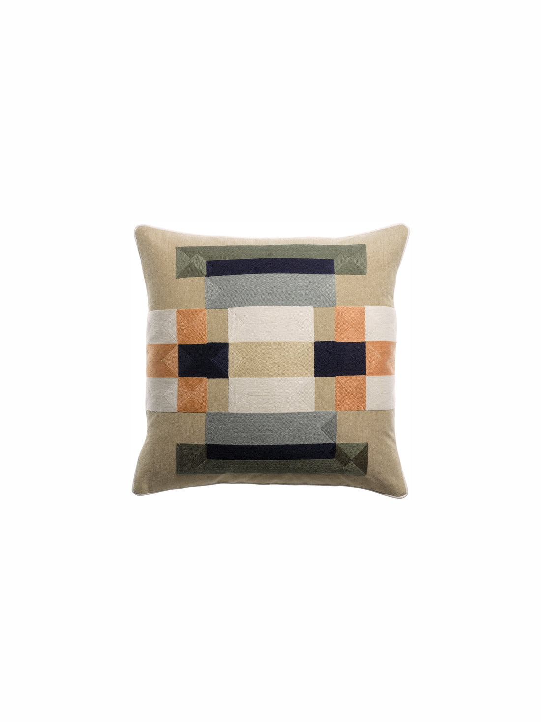 Bertille Embroidered Cushion - Geometric Print -