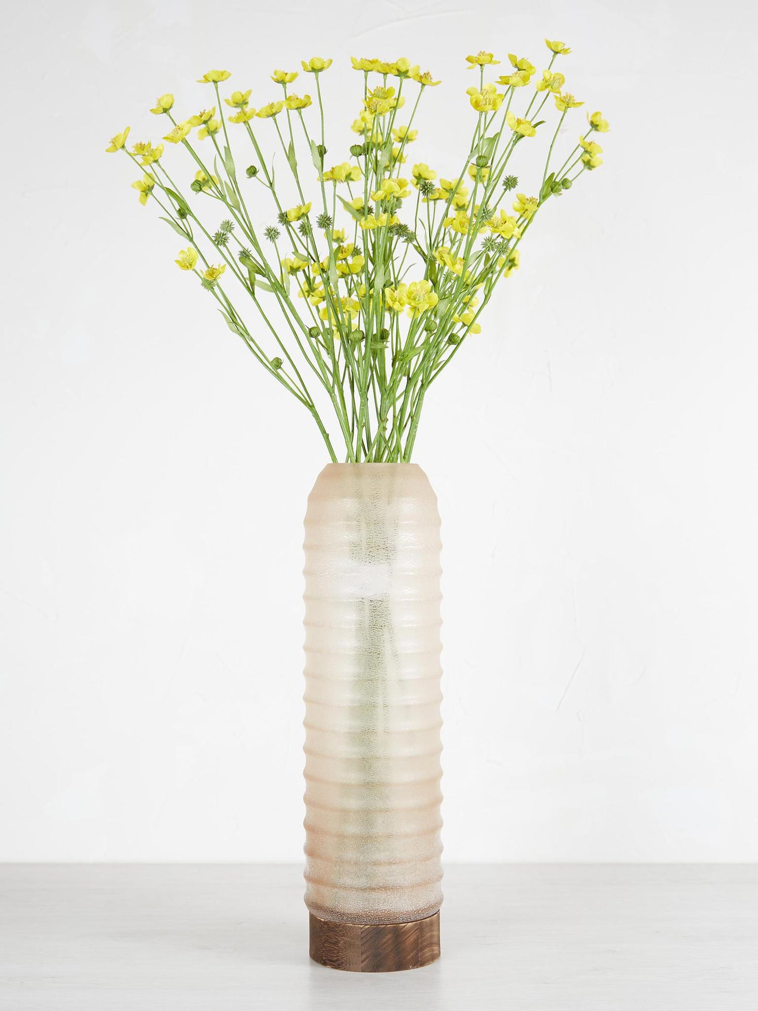 Yana Pink Matte Ribbed Glass &amp; Wood Vase - Large