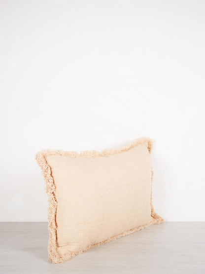 Embroidered Geometric Cushion With Fringe - Powder