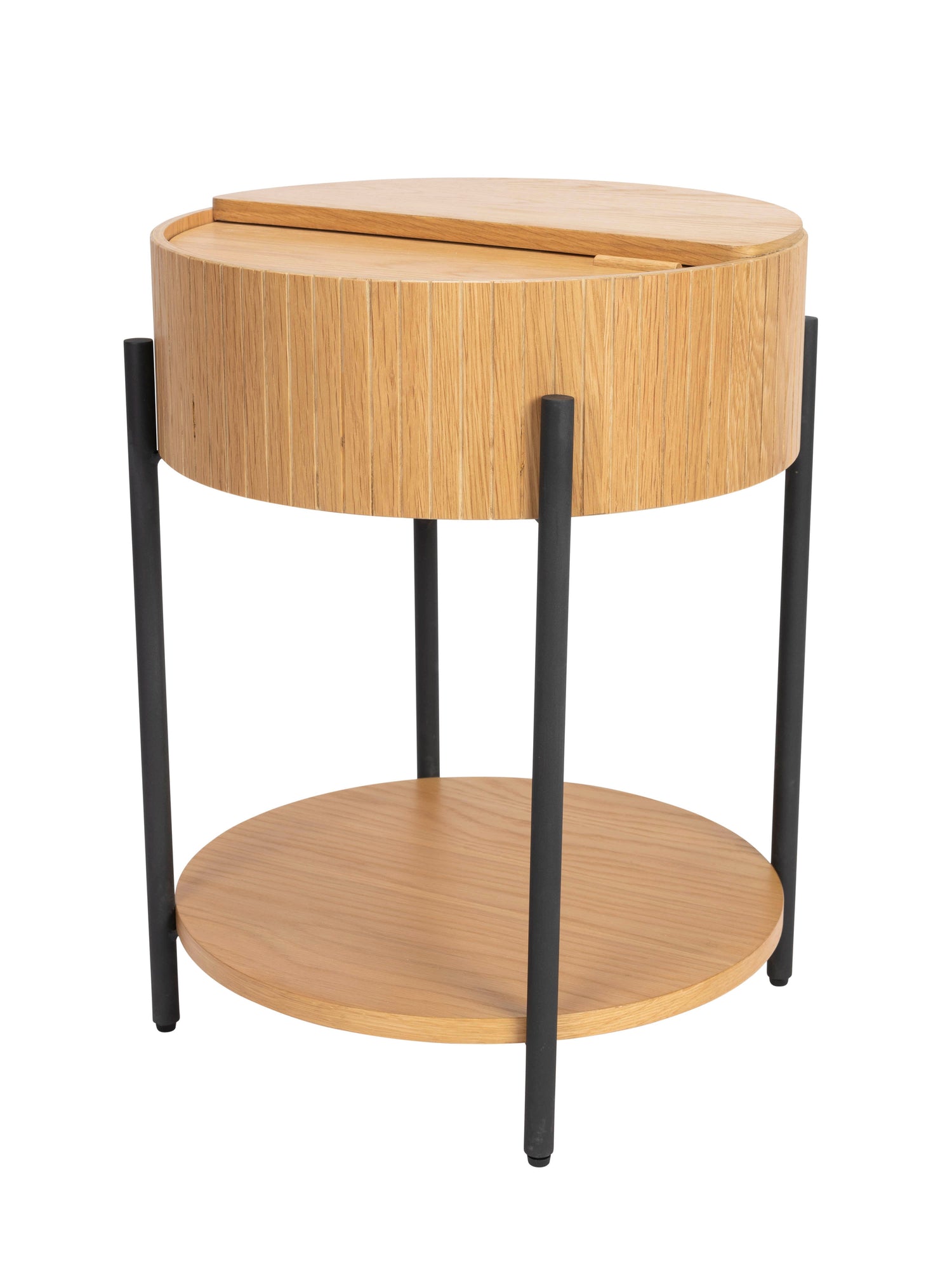 Slides Oak &amp; Metal Round Side Table