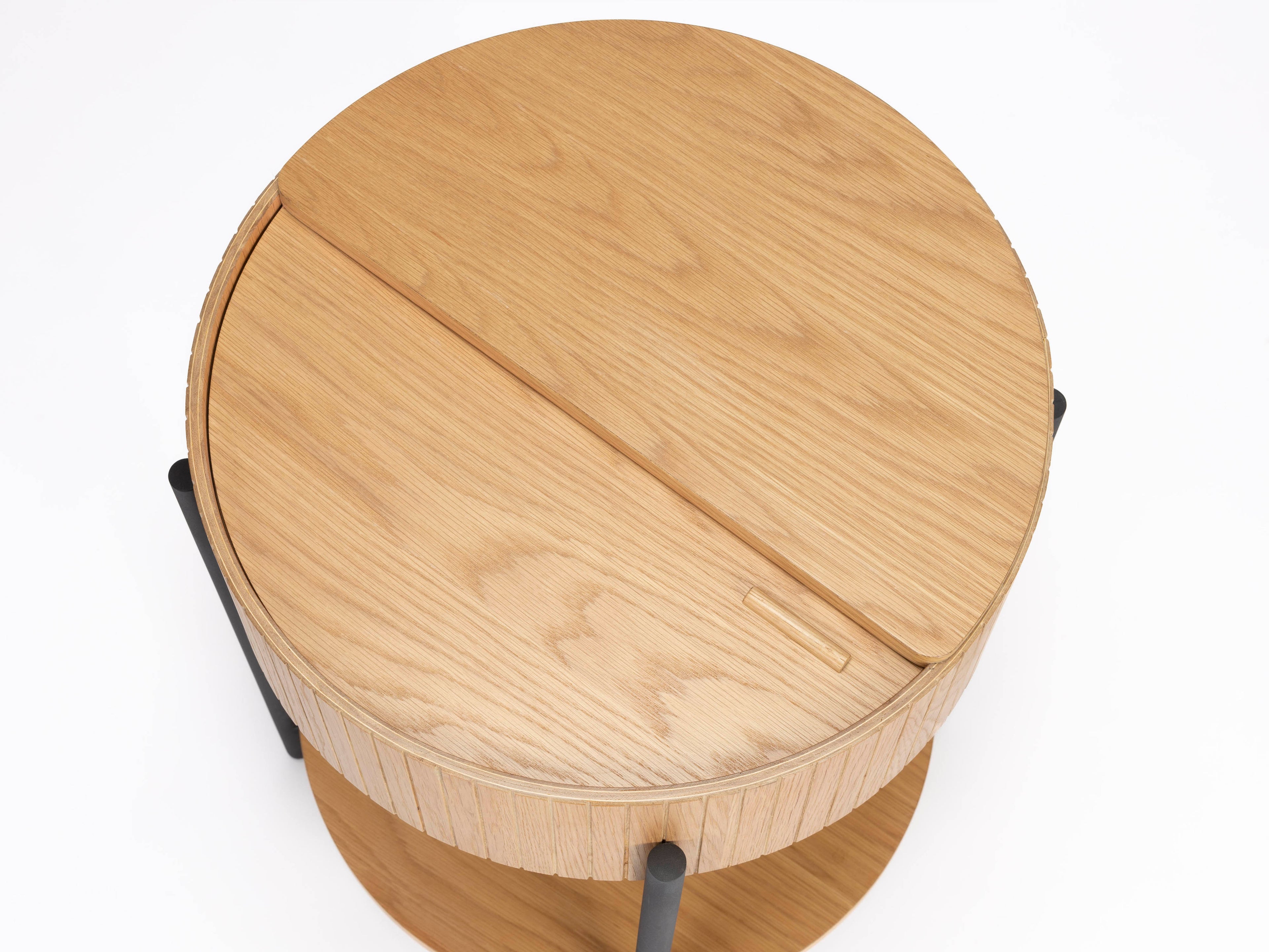 Slides Oak &amp; Metal Round Side Table