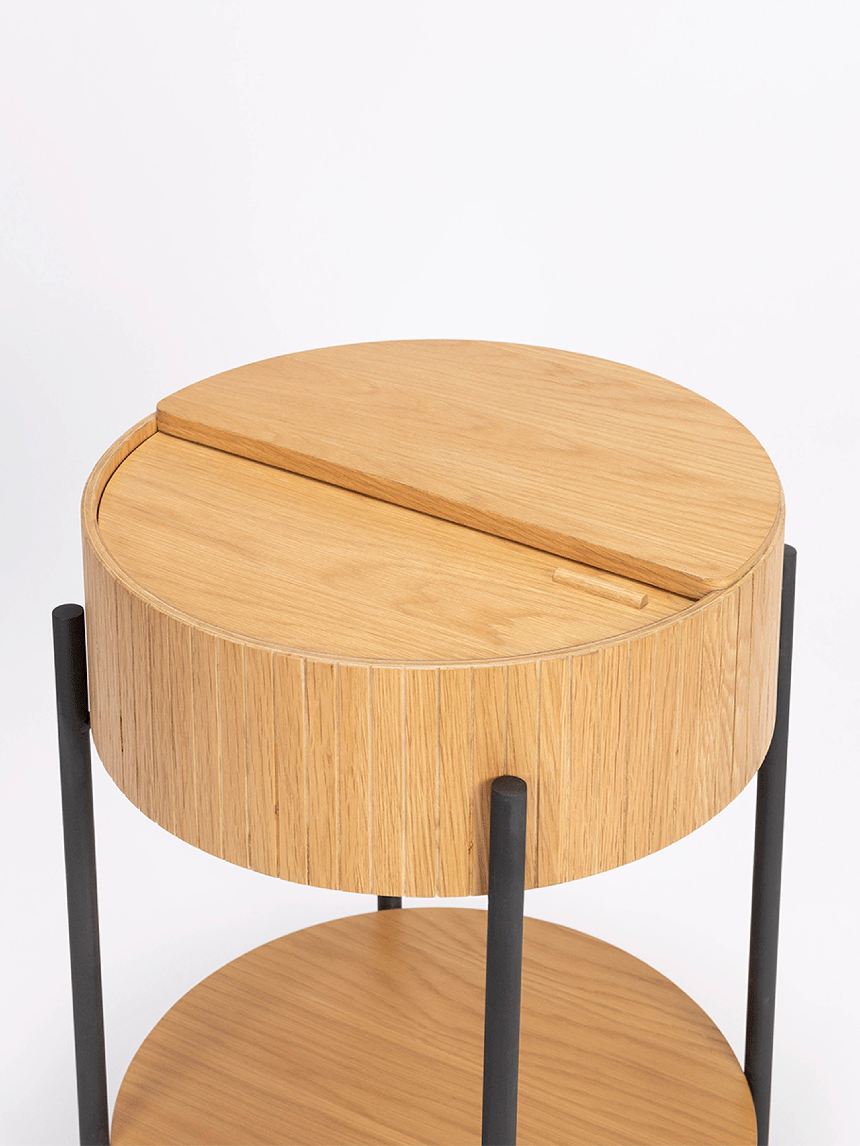 Slides Oak &amp; Metal Round Side Table