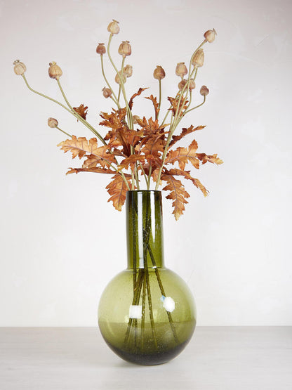 Faux Brown and Pink Poppy Seed Stem with Leaves