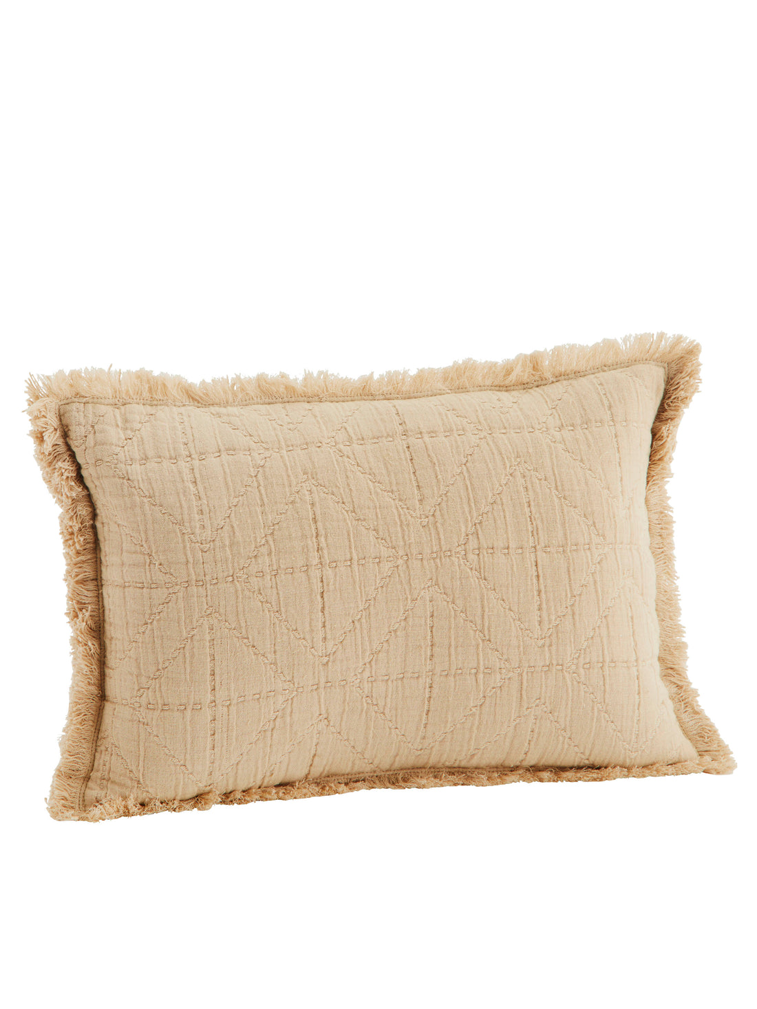 Embroidered Geometric Cushion With Fringe - Powder