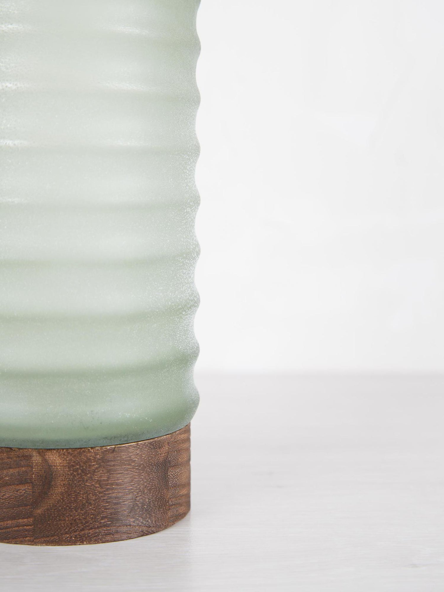 Yana Green Matte Ribbed Glass &amp; Wood Vase - Medium