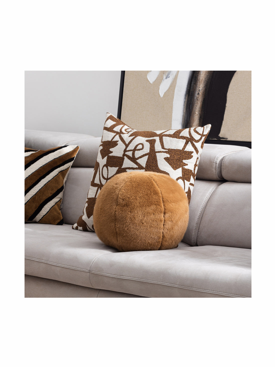 Ralph Faux Fur Cushion Ball in Camel