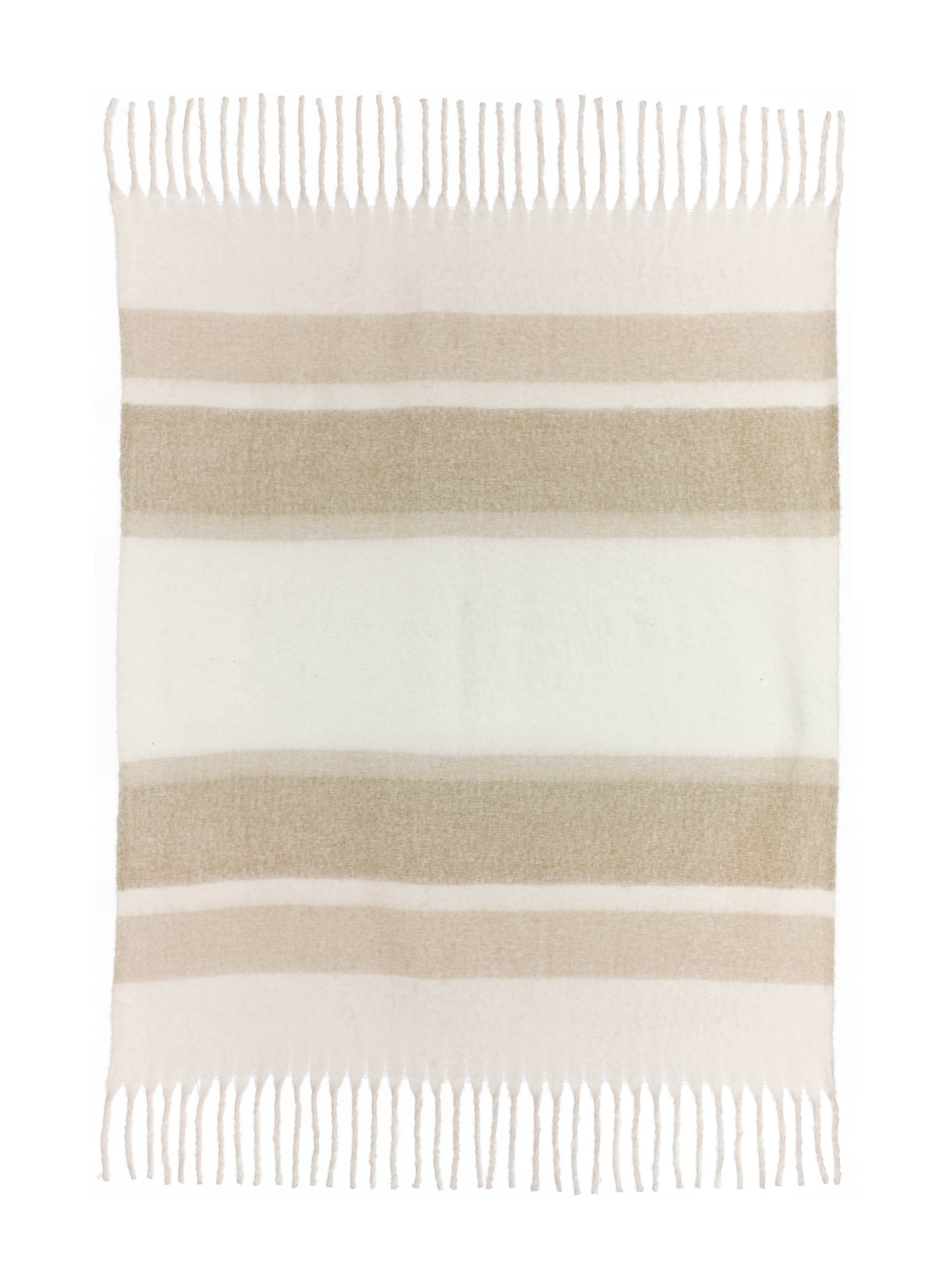 Isabel Recycled Striped Fringed Throw - Natural