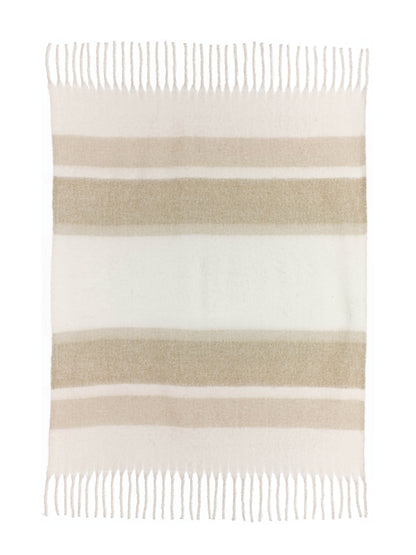 Isabel Recycled Striped Fringed Throw - Natural