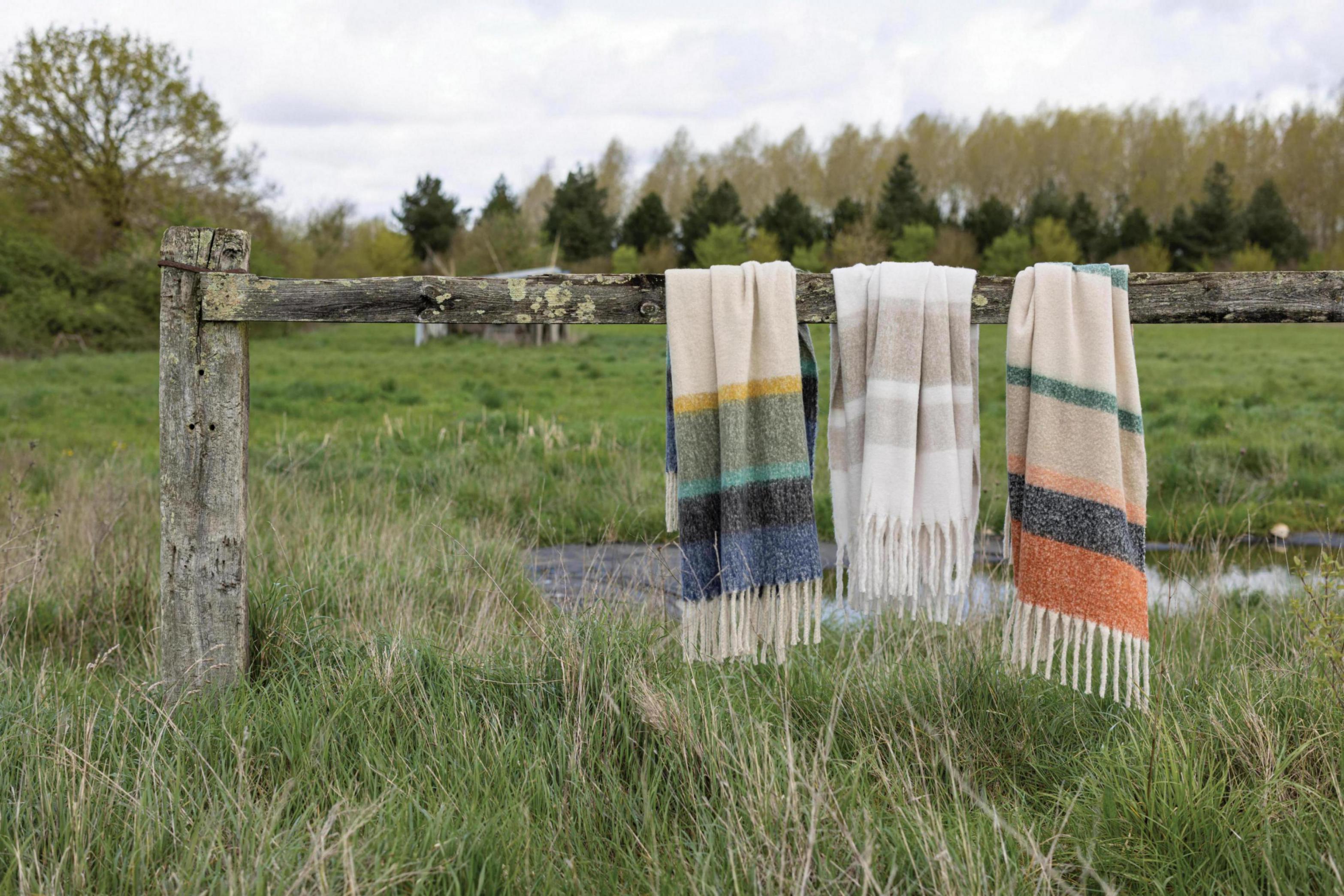 Isabel Recycled Striped Fringed Throw - Natural