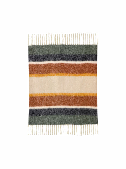 Isabel Recycled Fringed Stripe Throw - Rust Stripe