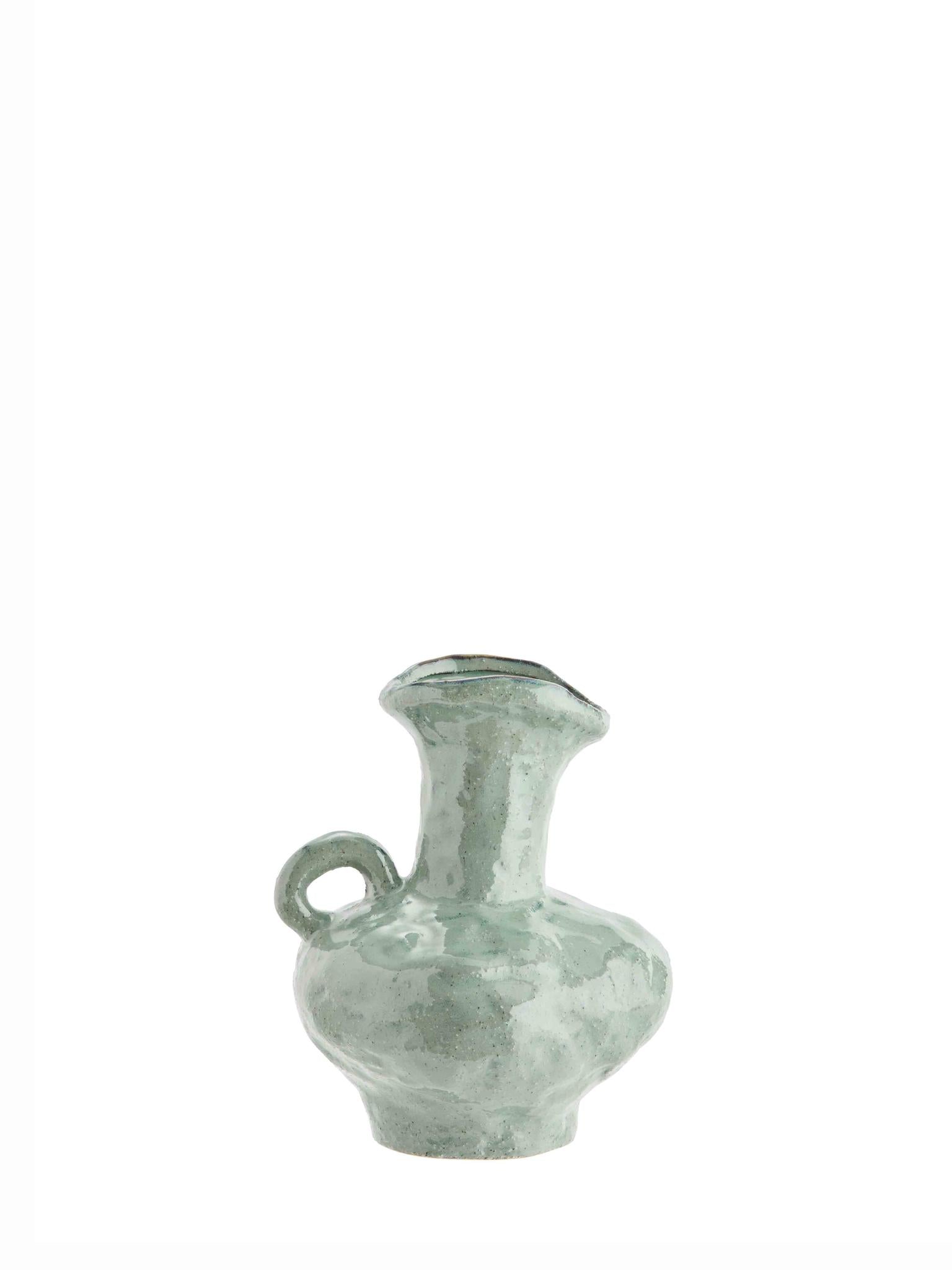 Stoneware Green Vase with Handle