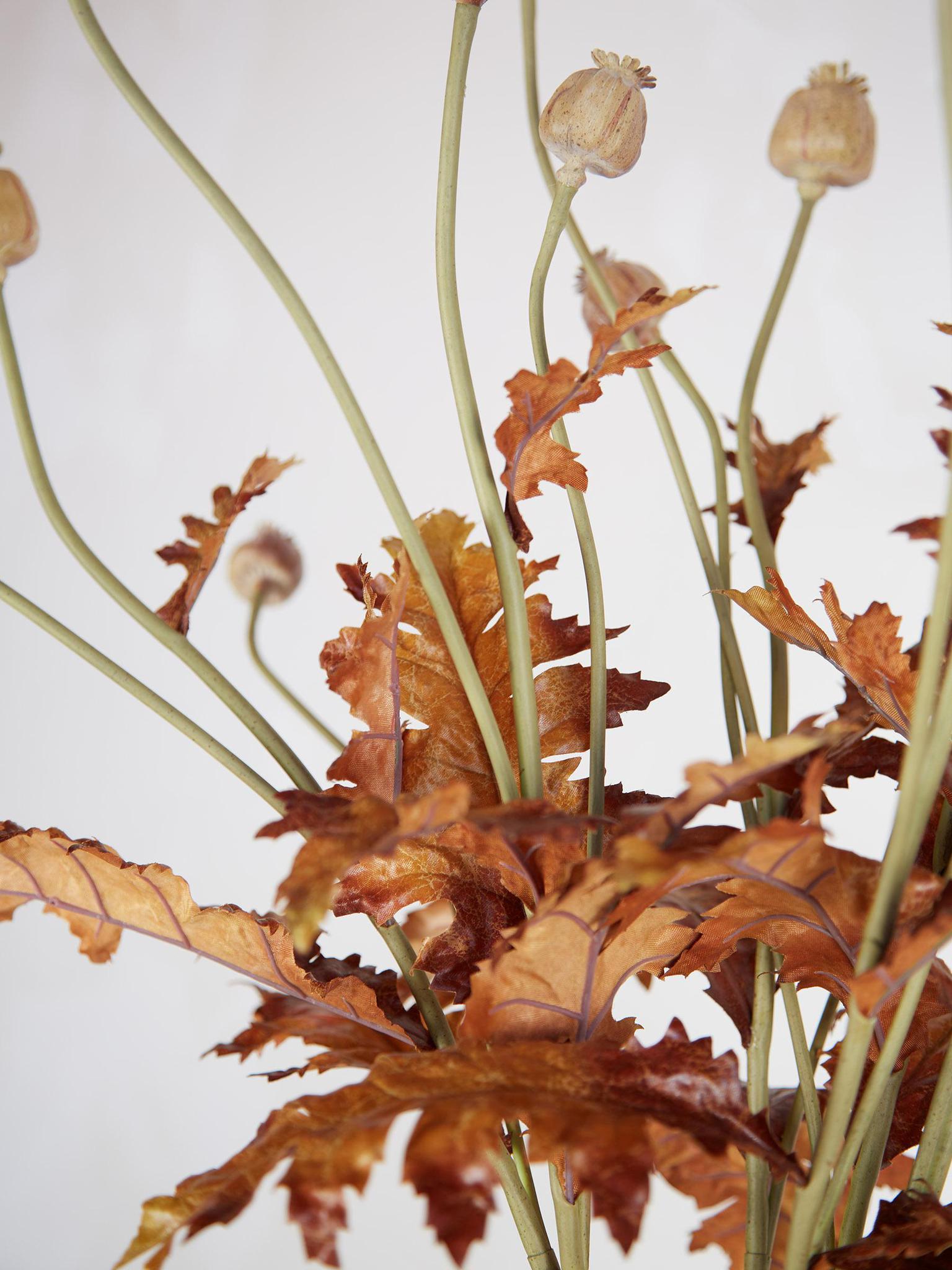 Faux Brown and Pink Poppy Seed Stem with Leaves