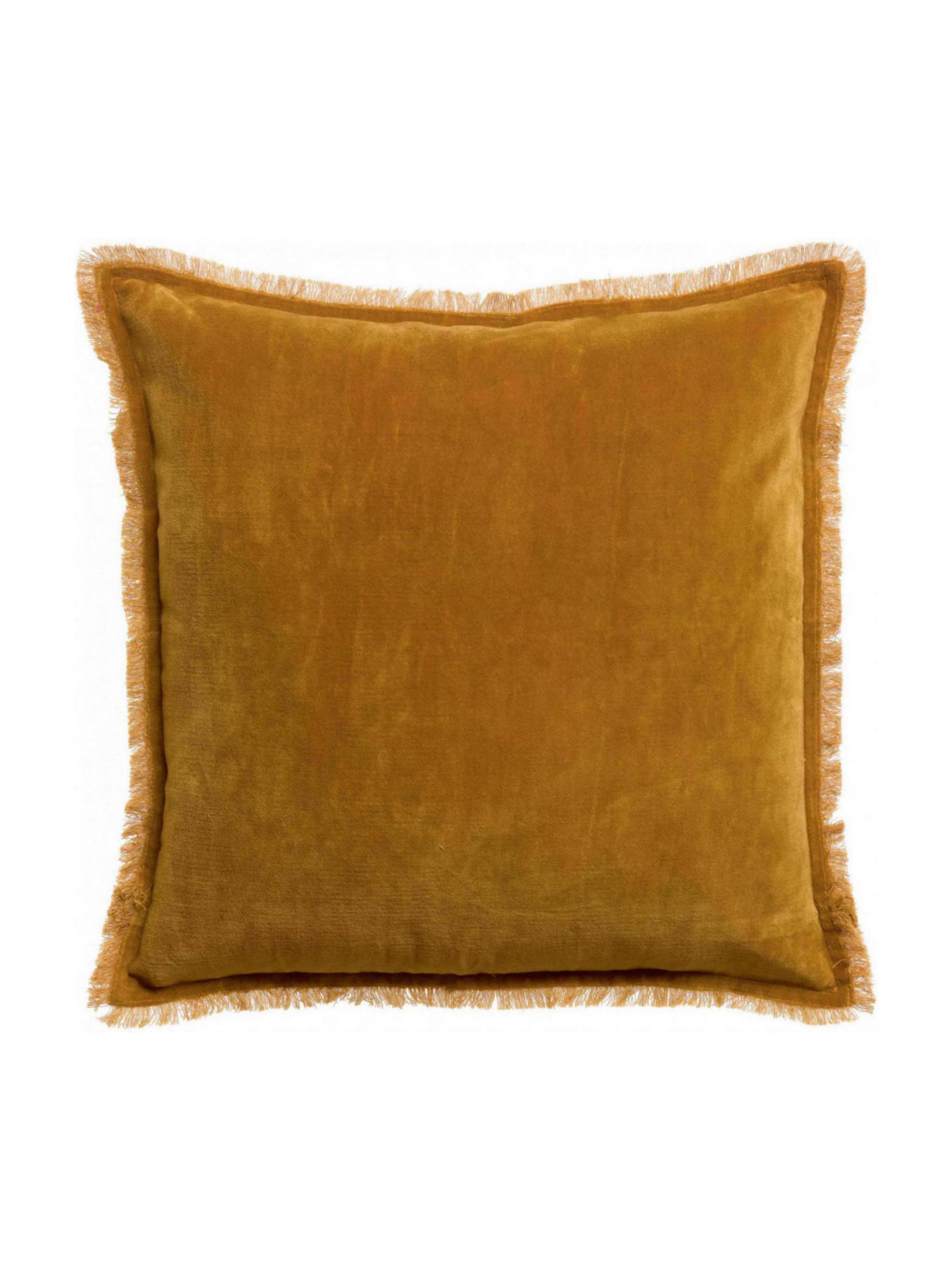 Fara Fringed Velvet Cushion - Saffron - 3 Sizes Avaliable