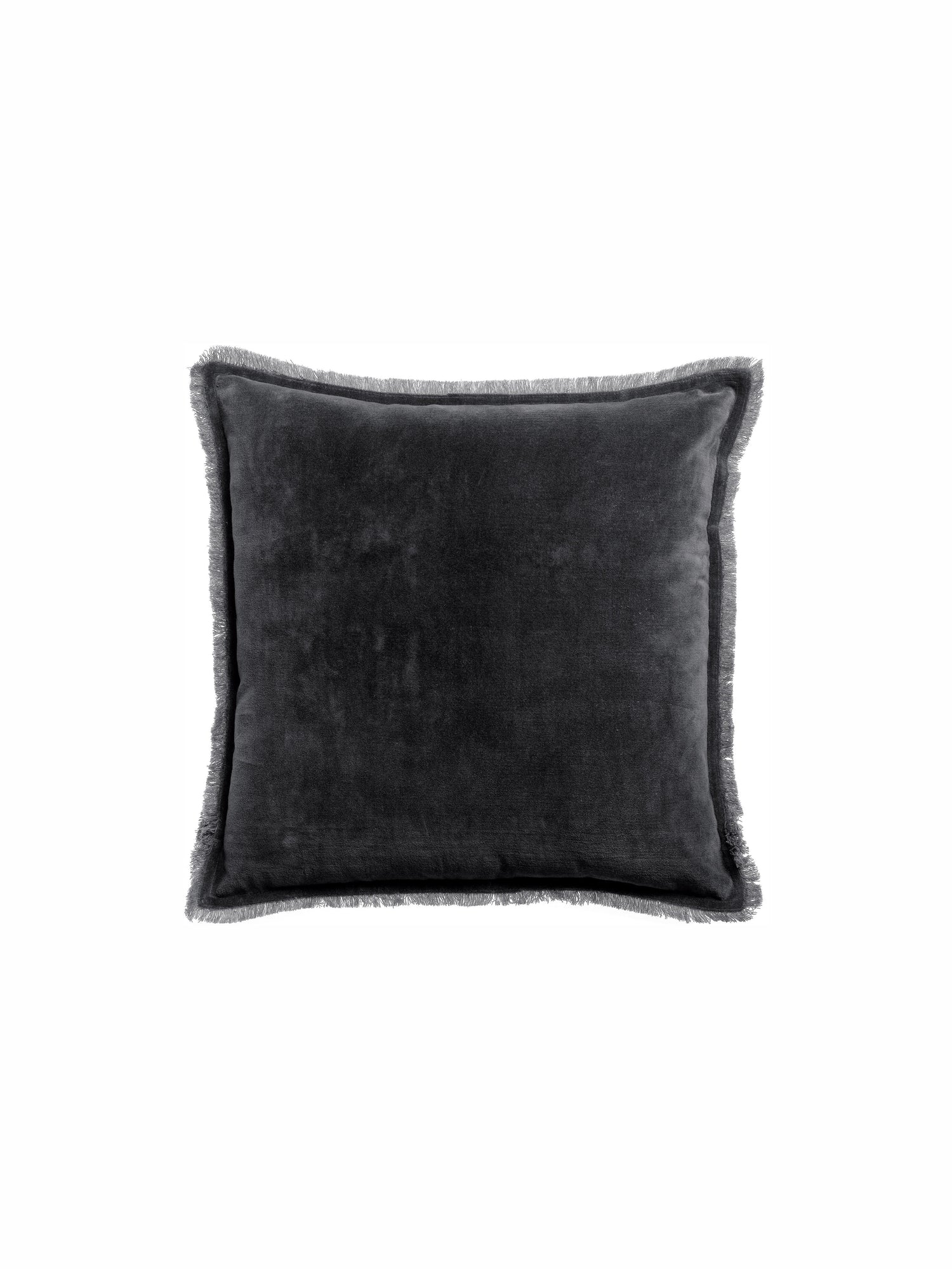 Fara Fringed Velvet Cushion - Caviar - 3 Sizes Available