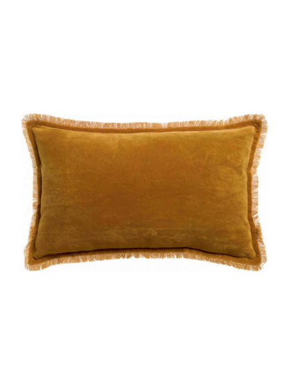 Fara Fringed Velvet Cushion - Saffron - 3 Sizes Avaliable