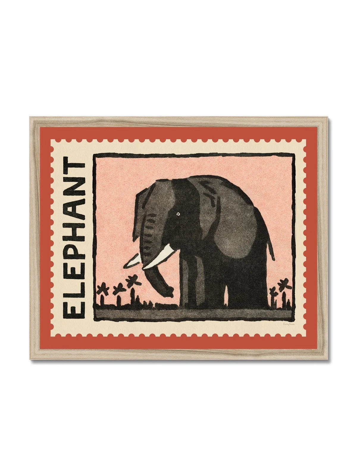 Elephant Vintage Stamp  - A3 Giclee Print