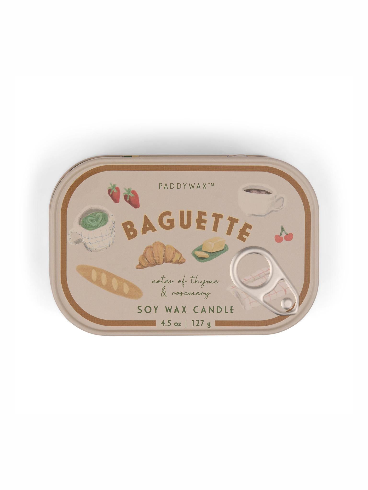 Bistro 4.5oz/127g French Baguette Printed Tin Candle - Rosemary Thyme