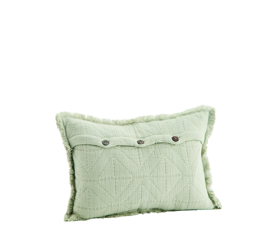 Embroidered Geometric Cushion With Fringe - Sage