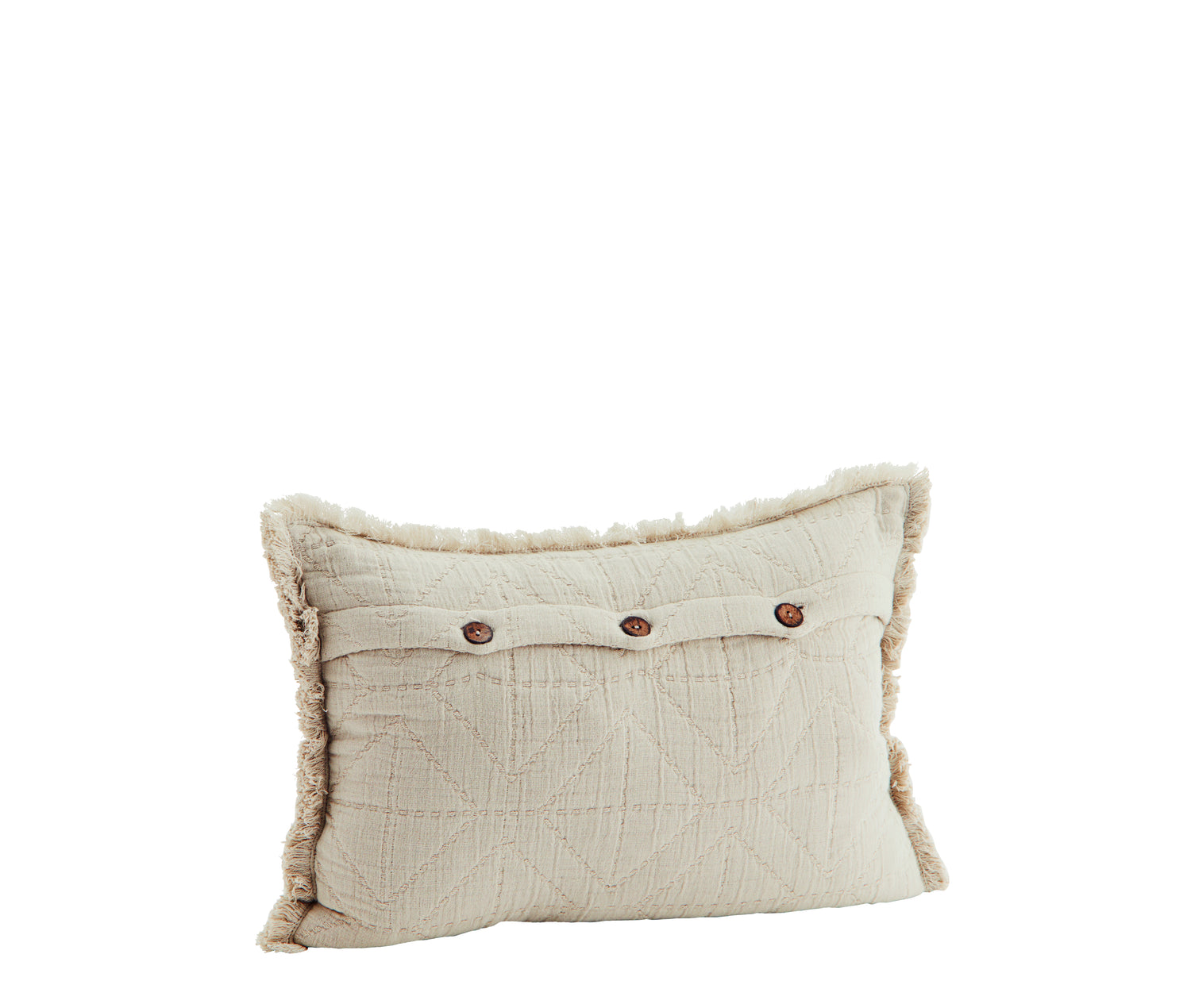 Embroidered Geometric Cushion With Fringe - Light Taupe