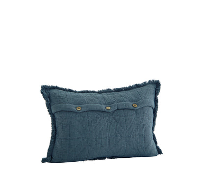 Embroidered Geometric Cushion With Fringe - Dusty Blue