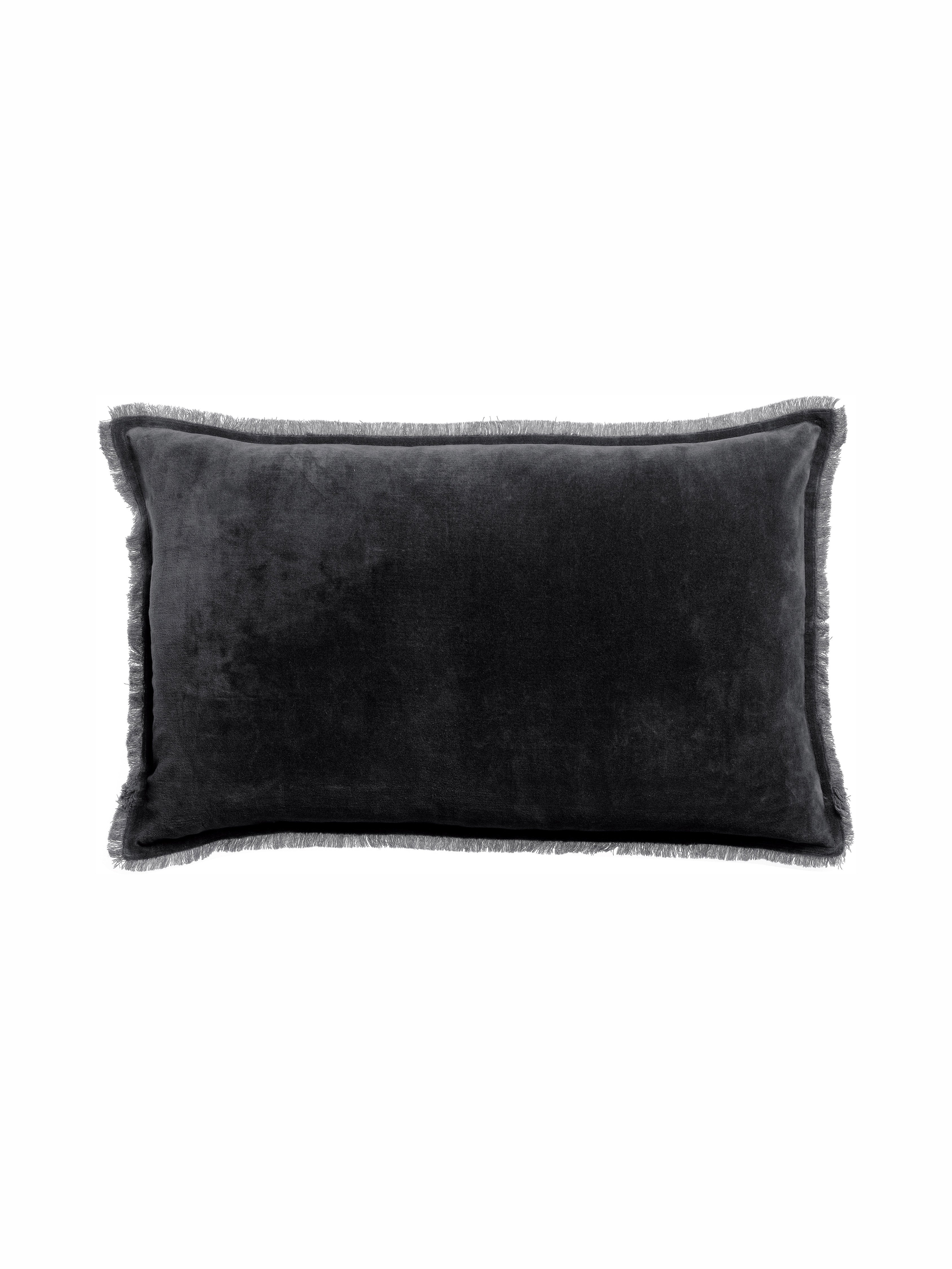 Fara Fringed Velvet Cushion - Caviar - 3 Sizes Available