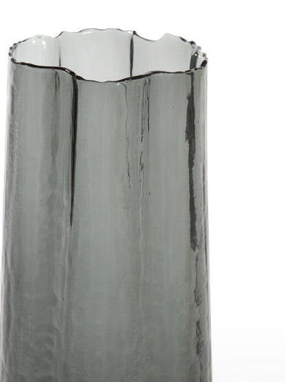 Textured Glass Stem Vase - Grey