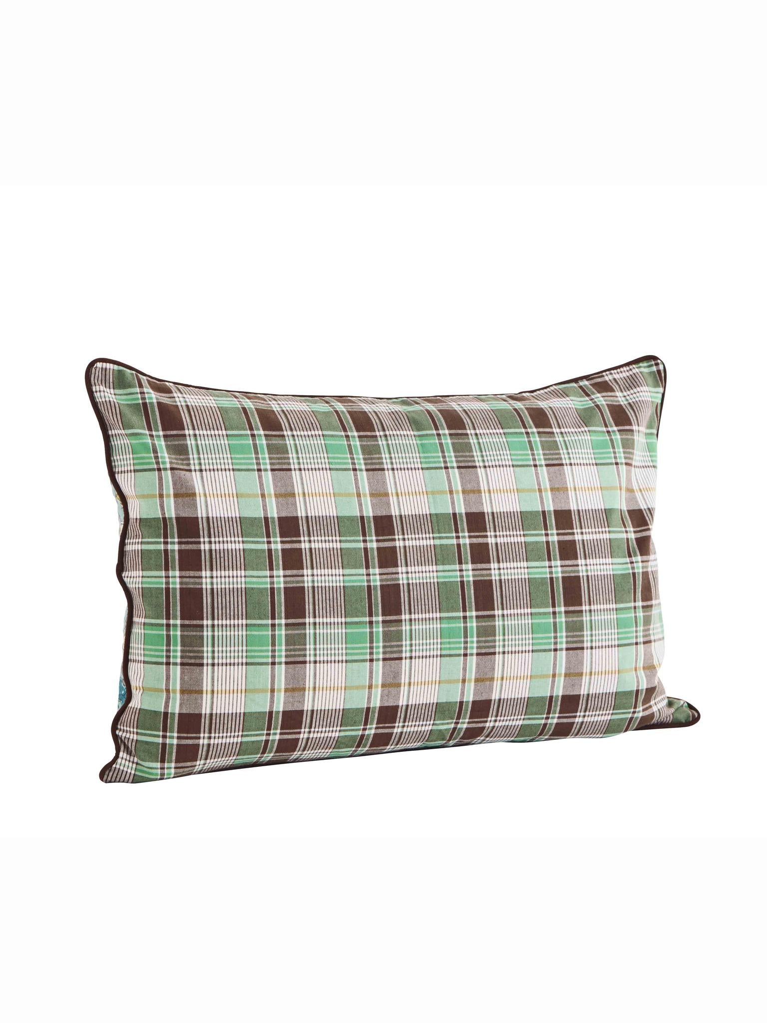 Brown, Green, White, Turquoise &amp; Grey Printed Cushion