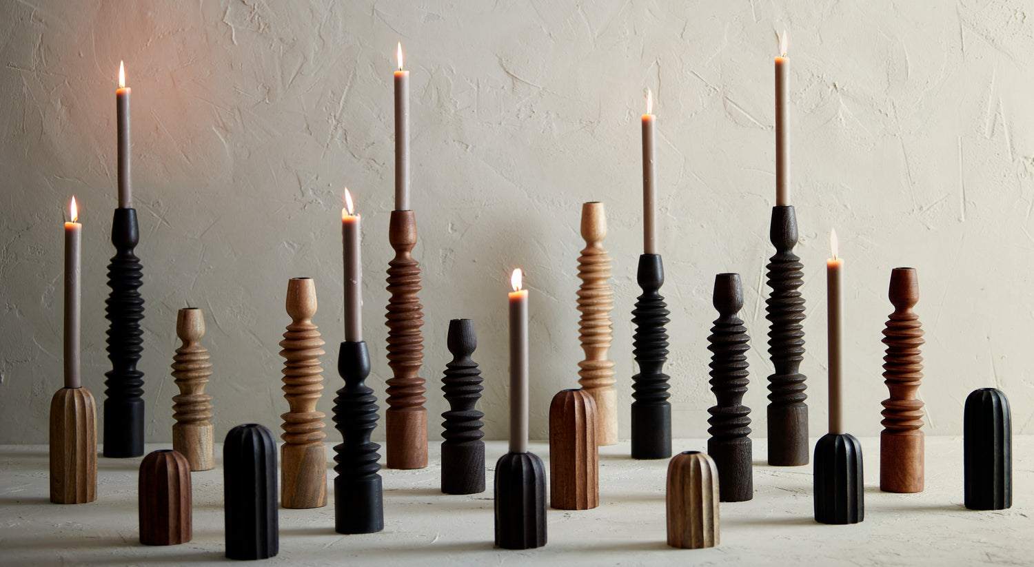 Afife Sculptural Wooden Candle Holder - Medium