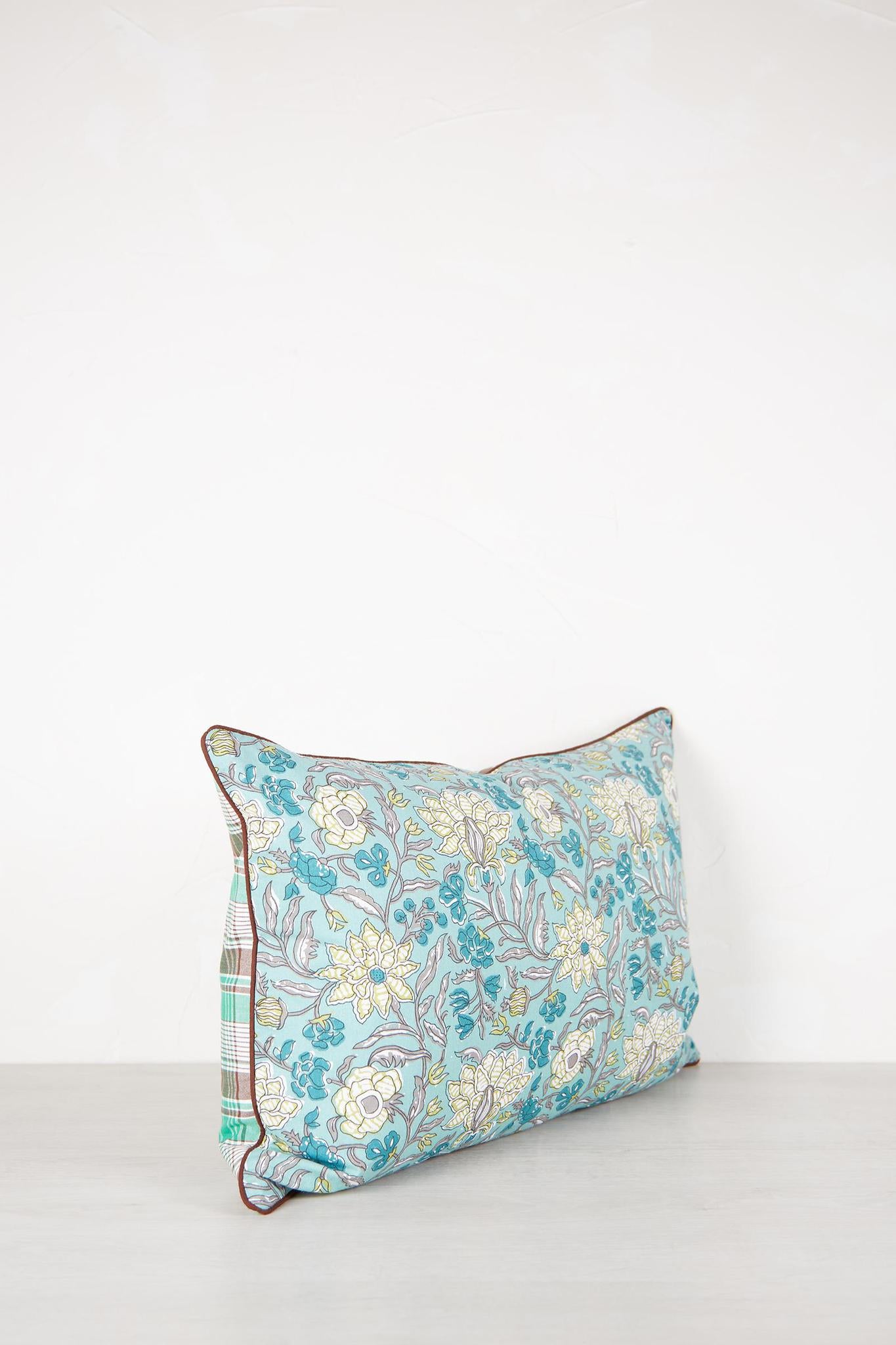 Brown, Green, White, Turquoise &amp; Grey Printed Cushion