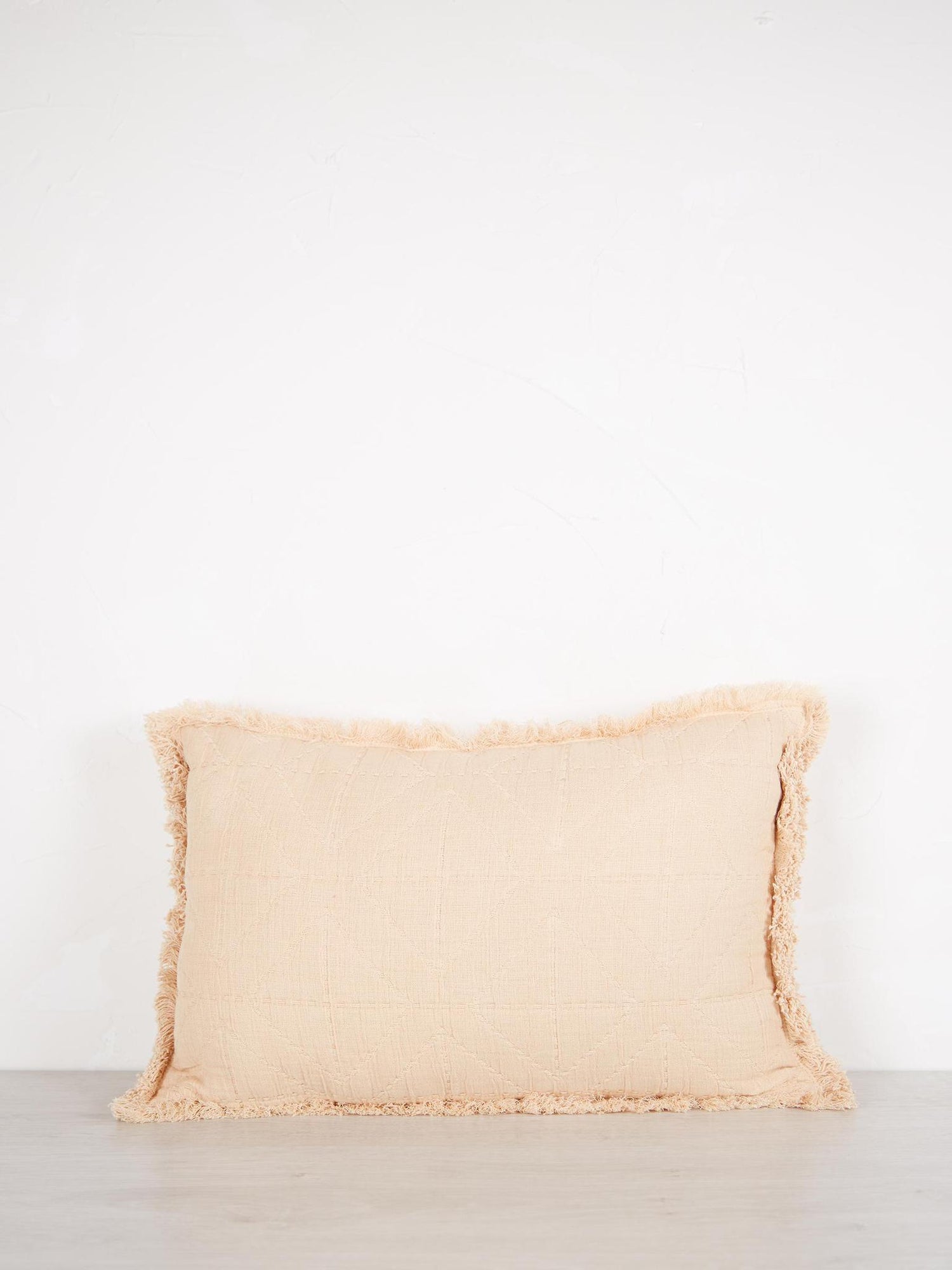 Embroidered Geometric Cushion With Fringe - Powder