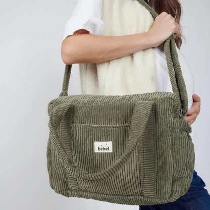 Bebel Quilted Velvet Cord Changing Bag - Khaki