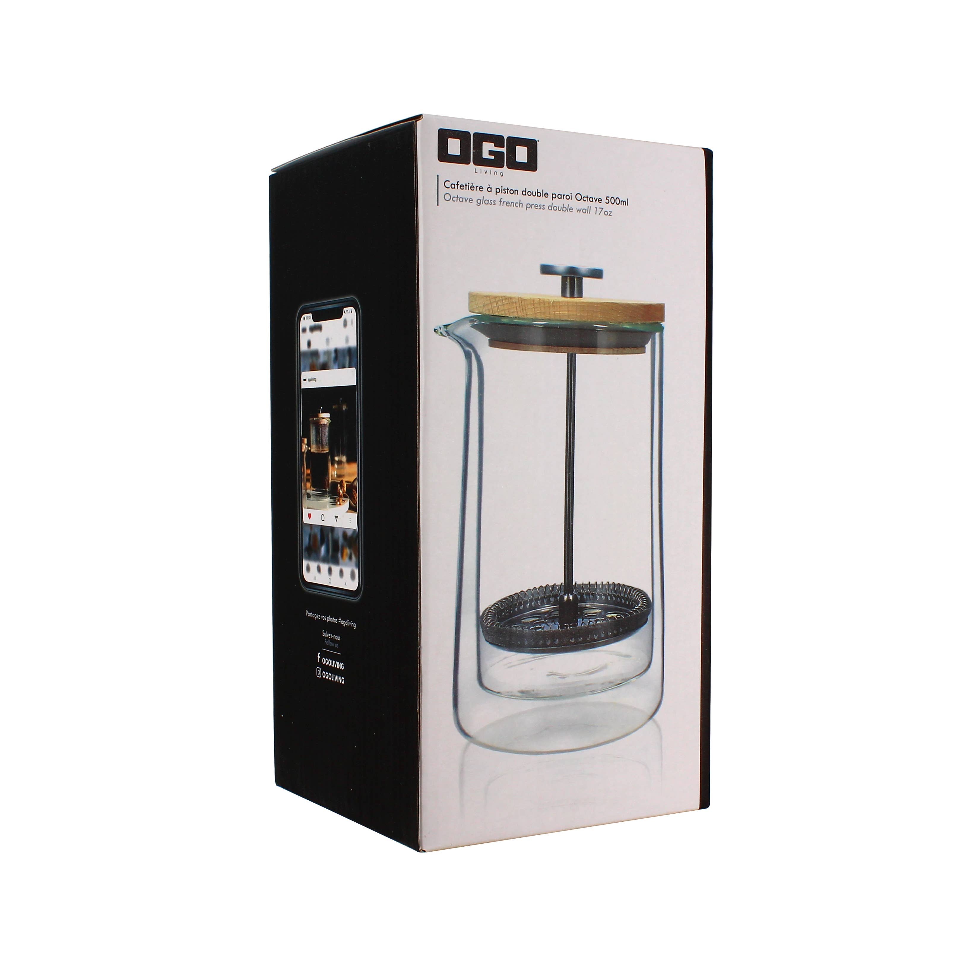 500 ml double walled glass and wood French press