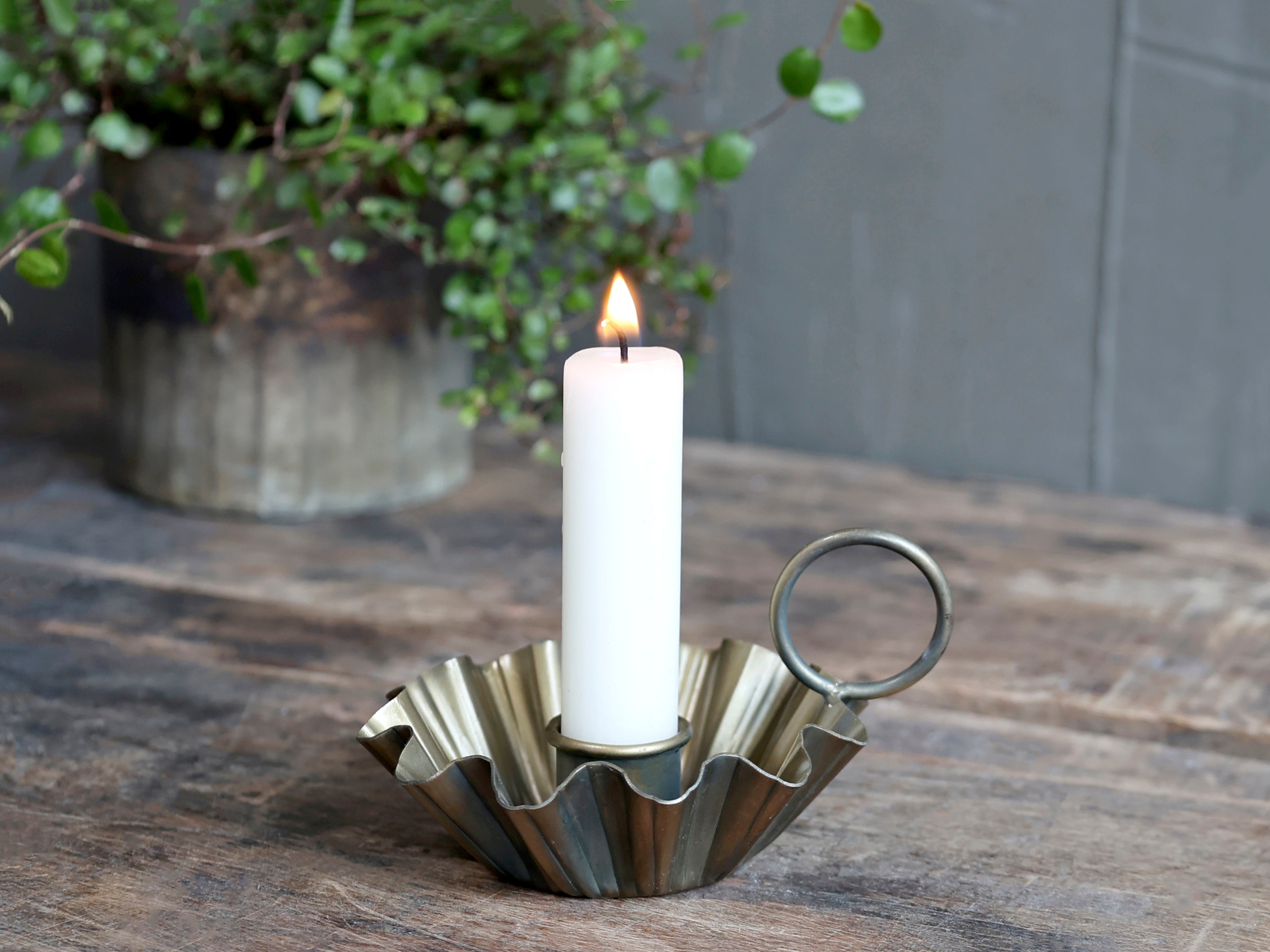 Antique Brass Grooved Candlestick